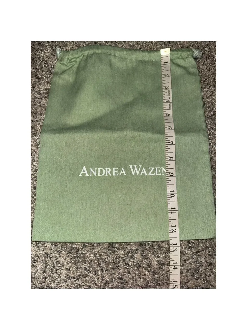Andrea Wazen Sage Green Drawstring Dust Bag Storage Pouch Travel Organizer